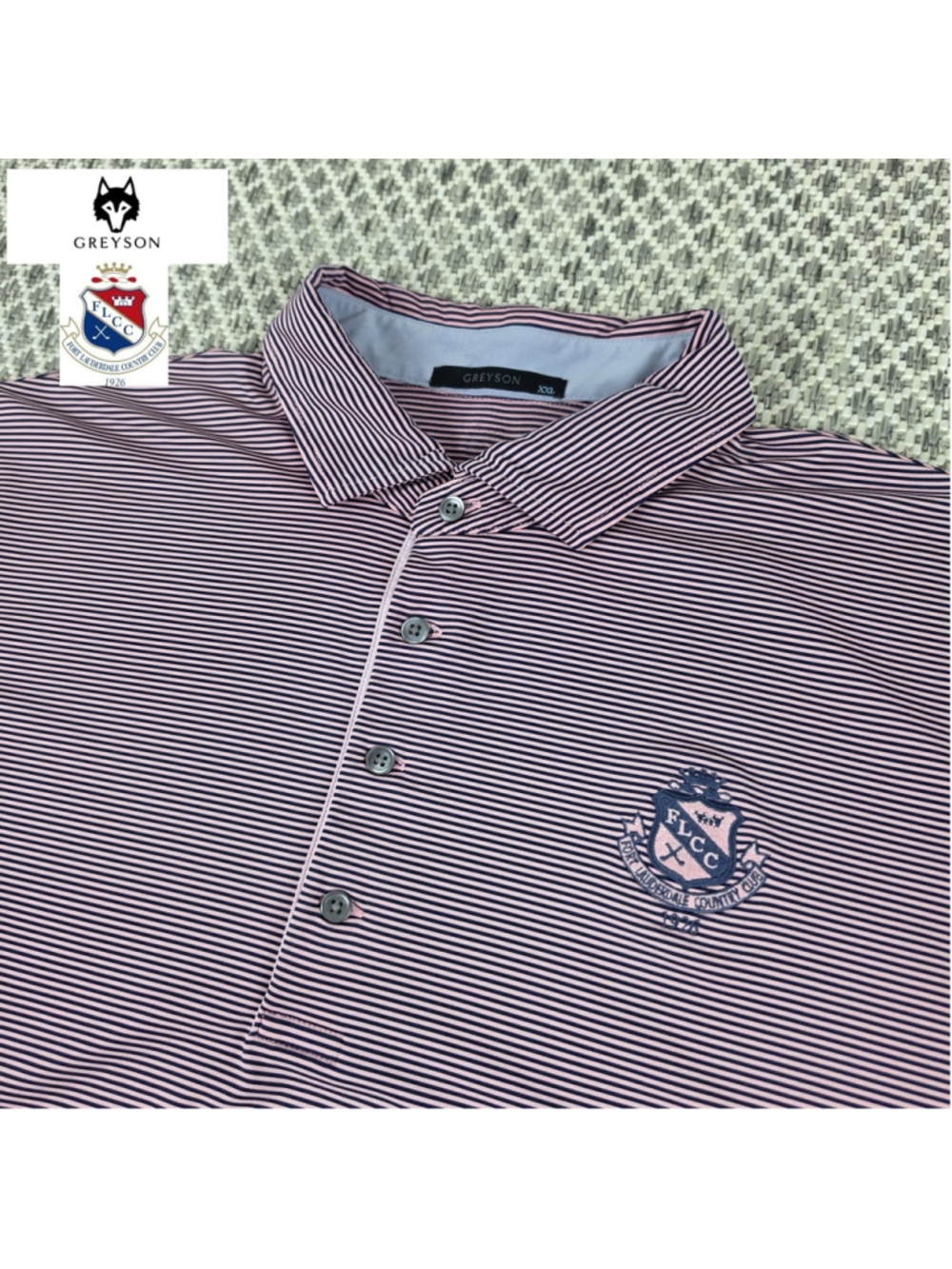 Greyson FLCC Fort Lauderdale Country Club Polo Shirt XXL Pink Stripe Golf